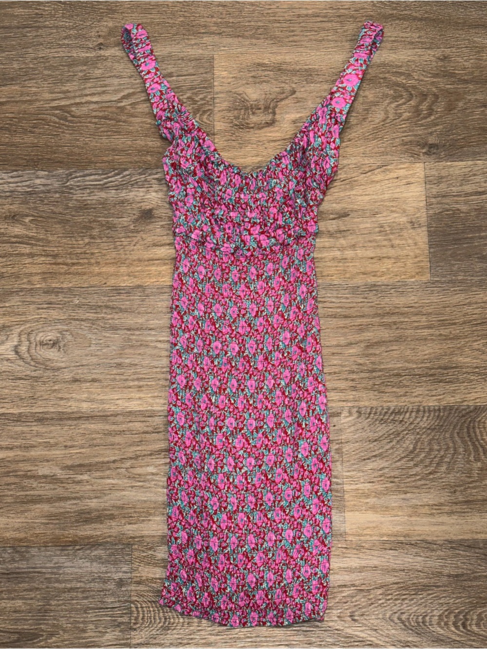 Free People Pink Floral Smocked Midi Dress